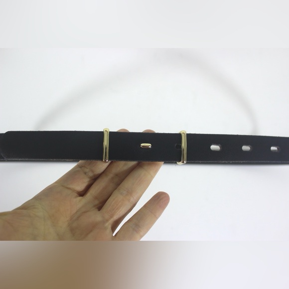 34”-38” DANIER Black Skinny Smooth Leather Belt - Picture 8 of 8